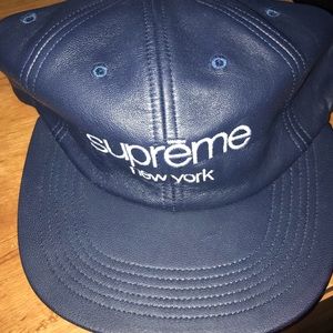 Supreme Leather Classic Logo 6 Panel Hat